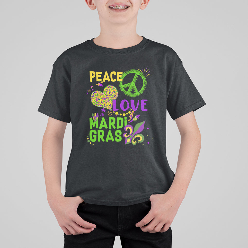 Peace Love Mardi Gras T Shirt For Kid Parade Costume Carnival TS02 Black Printyourwear
