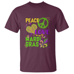 Peace Love Mardi Gras T Shirt Parade Costume Carnival TS02 Maroon Printyourwear