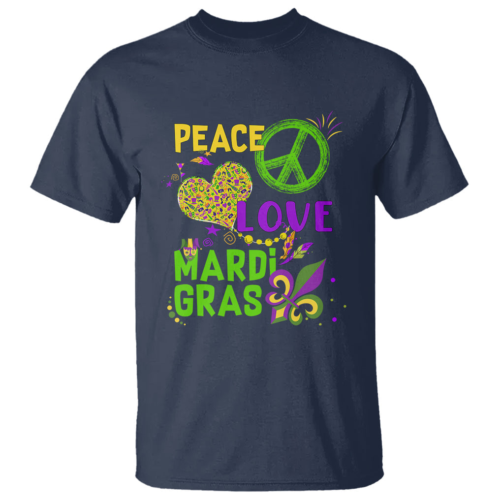 Peace Love Mardi Gras T Shirt Parade Costume Carnival TS02 Navy Printyourwear