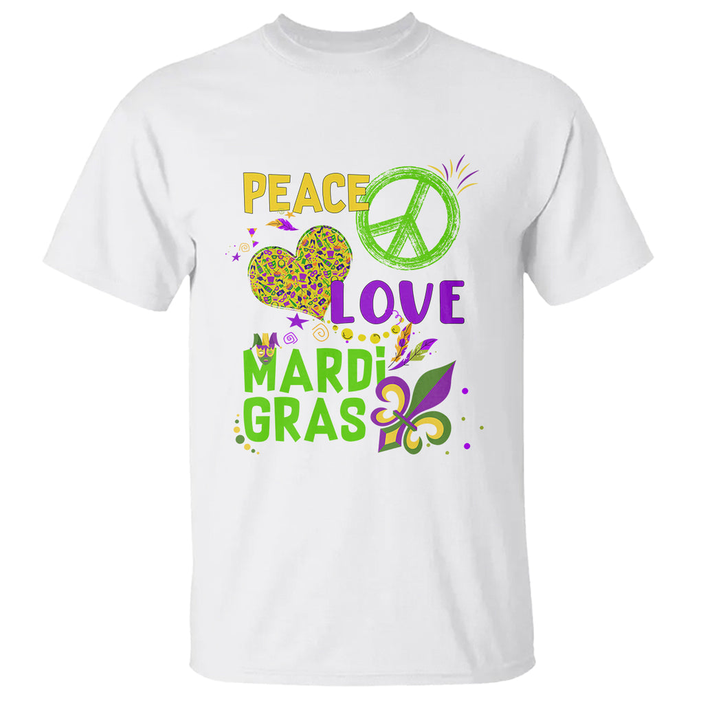 Peace Love Mardi Gras T Shirt Parade Costume Carnival TS02 White Printyourwear