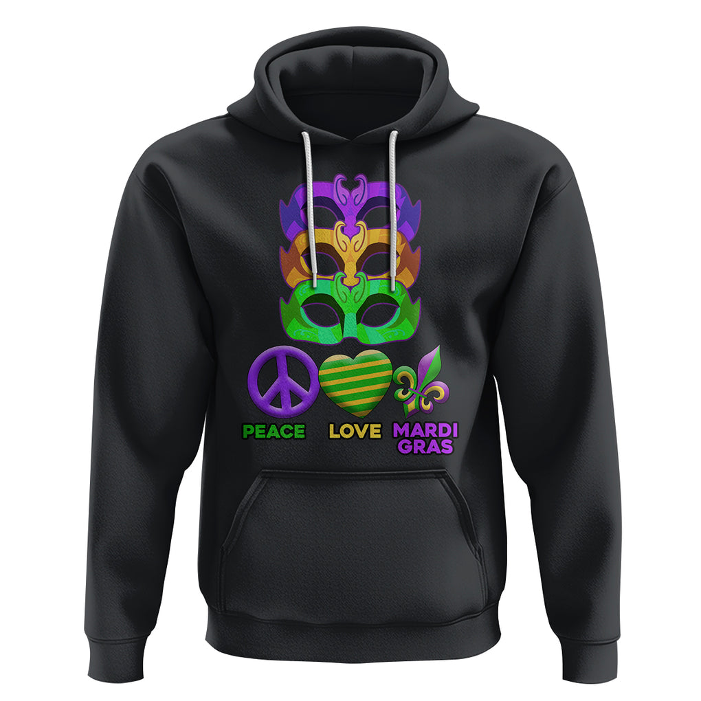 Peace Love Mardi Gras Hoodie Parade Costume Carnival Masks TS02 Black Printyourwear