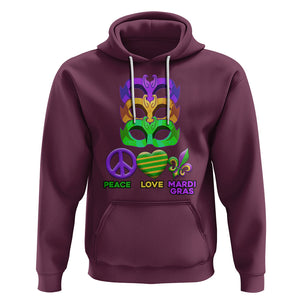 Peace Love Mardi Gras Hoodie Parade Costume Carnival Masks TS02 Maroon Printyourwear