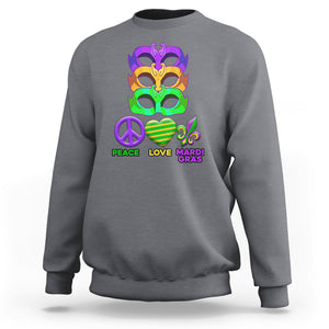 Peace Love Mardi Gras Sweatshirt Parade Costume Carnival Masks TS02 Charcoal Printyourwear