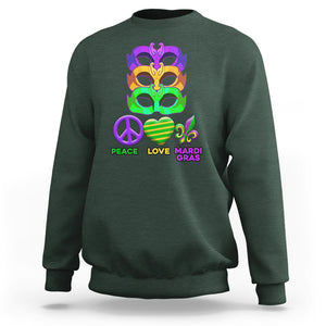 Peace Love Mardi Gras Sweatshirt Parade Costume Carnival Masks TS02 Dark Forest Green Printyourwear