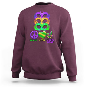 Peace Love Mardi Gras Sweatshirt Parade Costume Carnival Masks TS02 Maroon Printyourwear