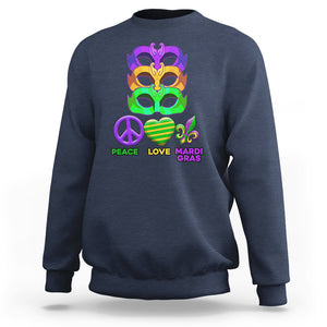 Peace Love Mardi Gras Sweatshirt Parade Costume Carnival Masks TS02 Navy Printyourwear