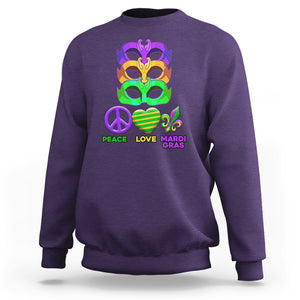 Peace Love Mardi Gras Sweatshirt Parade Costume Carnival Masks TS02 Purple Printyourwear