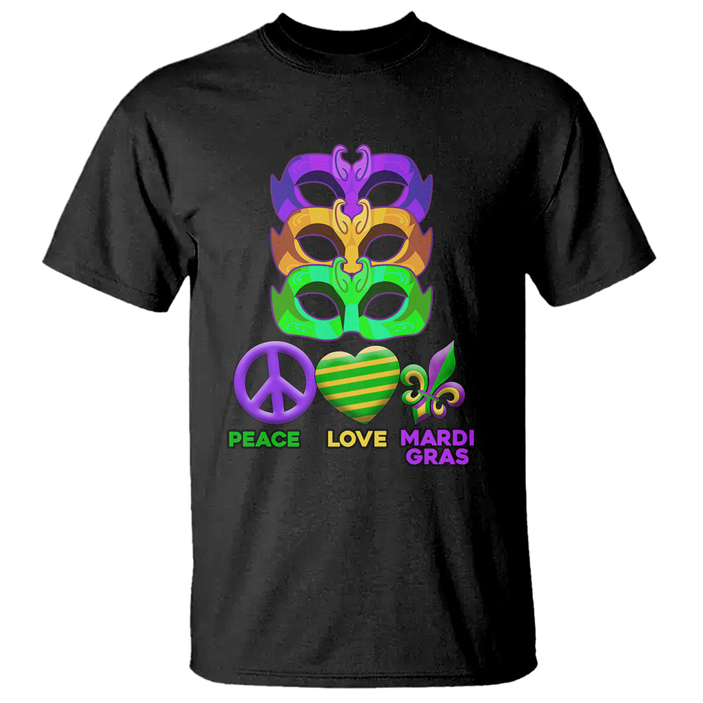 Peace Love Mardi Gras T Shirt Parade Costume Carnival Masks TS02 Black Printyourwear