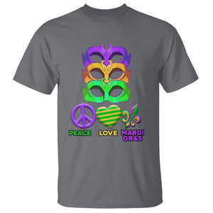 Peace Love Mardi Gras T Shirt Parade Costume Carnival Masks TS02 Charcoal Printyourwear