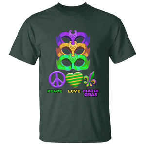 Peace Love Mardi Gras T Shirt Parade Costume Carnival Masks TS02 Dark Forest Green Printyourwear