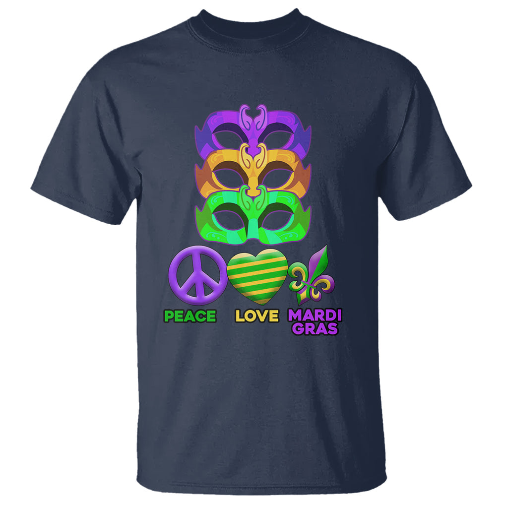 Peace Love Mardi Gras T Shirt Parade Costume Carnival Masks TS02 Navy Printyourwear