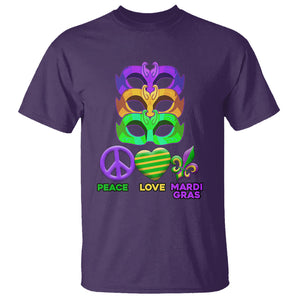 Peace Love Mardi Gras T Shirt Parade Costume Carnival Masks TS02 Purple Printyourwear