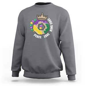 Mardi Gras Sweatshirt Peace Love King Cake Party Carnival Costume TS02 Charcoal Printyourwear