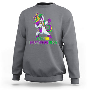 Mardi Gras Sweatshirt Let The Shenanigans Begin Dabbing Unicorn Costume TS02 Charcoal Printyourwear