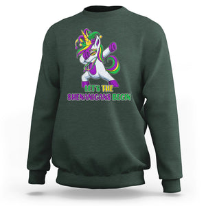 Mardi Gras Sweatshirt Let The Shenanigans Begin Dabbing Unicorn Costume TS02 Dark Forest Green Printyourwear