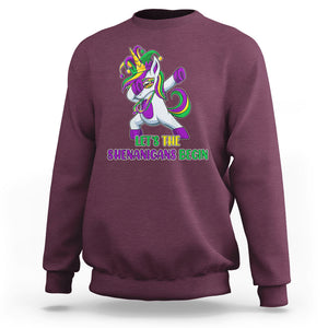 Mardi Gras Sweatshirt Let The Shenanigans Begin Dabbing Unicorn Costume TS02 Maroon Printyourwear