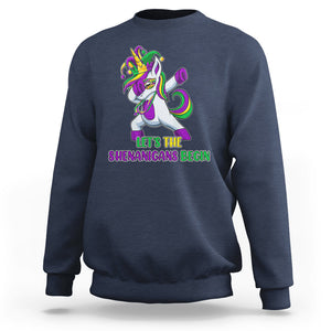 Mardi Gras Sweatshirt Let The Shenanigans Begin Dabbing Unicorn Costume TS02 Navy Printyourwear