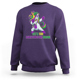 Mardi Gras Sweatshirt Let The Shenanigans Begin Dabbing Unicorn Costume TS02 Purple Printyourwear