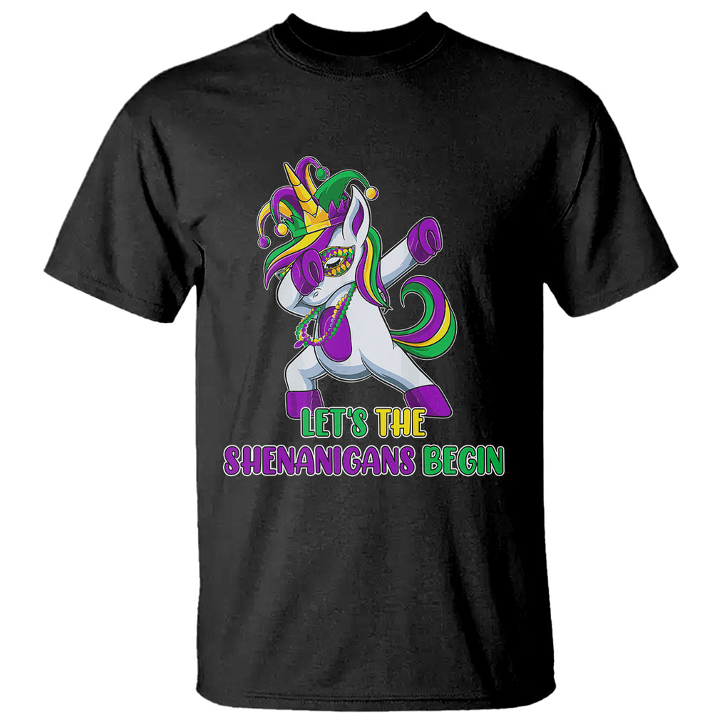 Mardi Gras T Shirt Let The Shenanigans Begin Dabbing Unicorn Costume TS02 Black Printyourwear