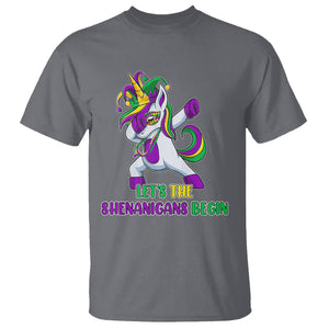 Mardi Gras T Shirt Let The Shenanigans Begin Dabbing Unicorn Costume TS02 Charcoal Printyourwear