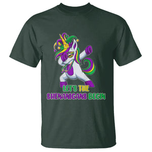 Mardi Gras T Shirt Let The Shenanigans Begin Dabbing Unicorn Costume TS02 Dark Forest Green Printyourwear