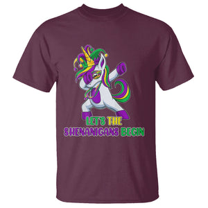 Mardi Gras T Shirt Let The Shenanigans Begin Dabbing Unicorn Costume TS02 Maroon Printyourwear