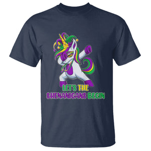 Mardi Gras T Shirt Let The Shenanigans Begin Dabbing Unicorn Costume TS02 Navy Printyourwear