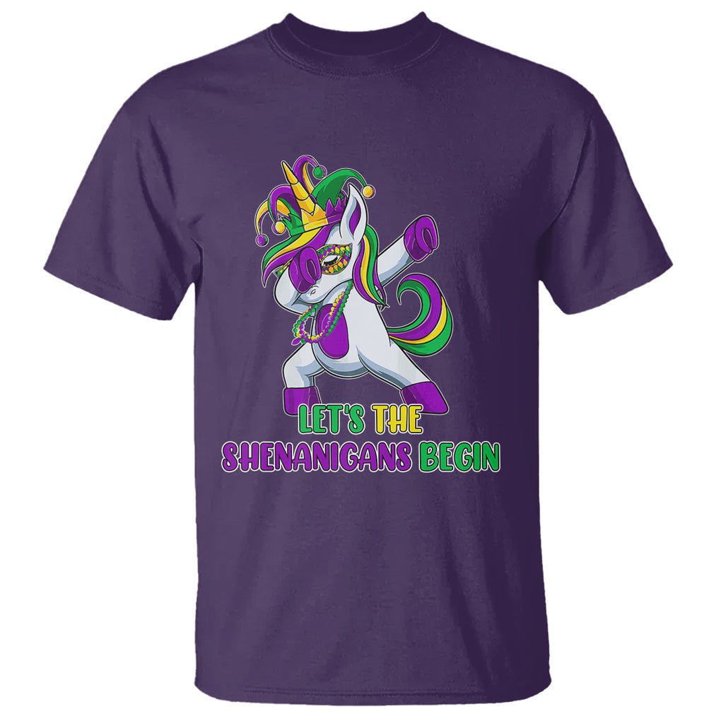 Mardi Gras T Shirt Let The Shenanigans Begin Dabbing Unicorn Costume TS02 Purple Printyourwear