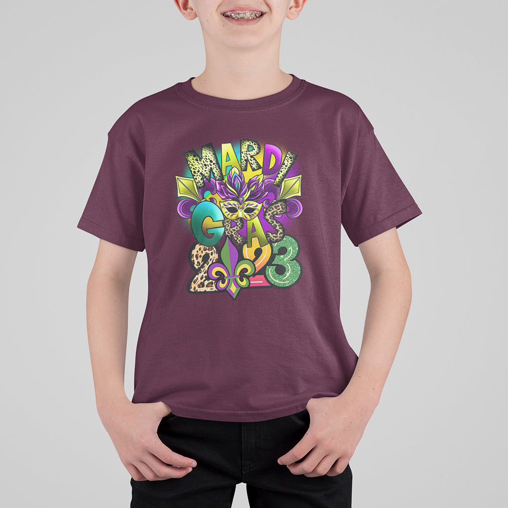 Mardi Gras 2024 T Shirt For Kid Carnival Squad Costume Mask TS02 Maroon Printyourwear