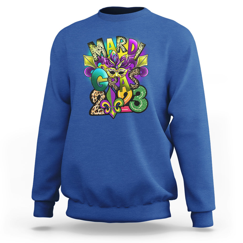 Mardi Gras 2024 Sweatshirt Carnival Squad Costume Mask TS02 Royal Blue Printyourwear