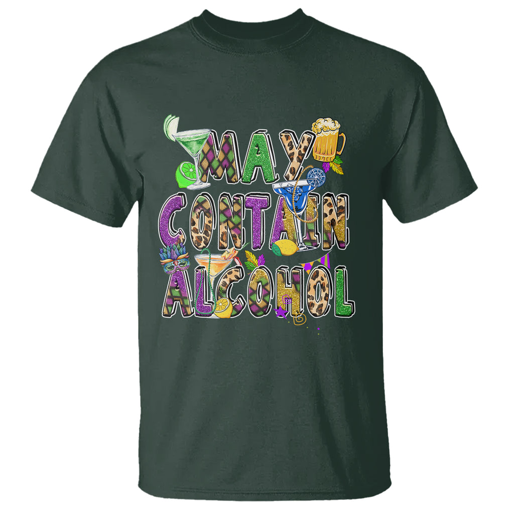 Funny Mardi Gras T Shirt Warning May Contain Alcohol Party Drinking Team TS02 Dark Forest Green Printyourwear