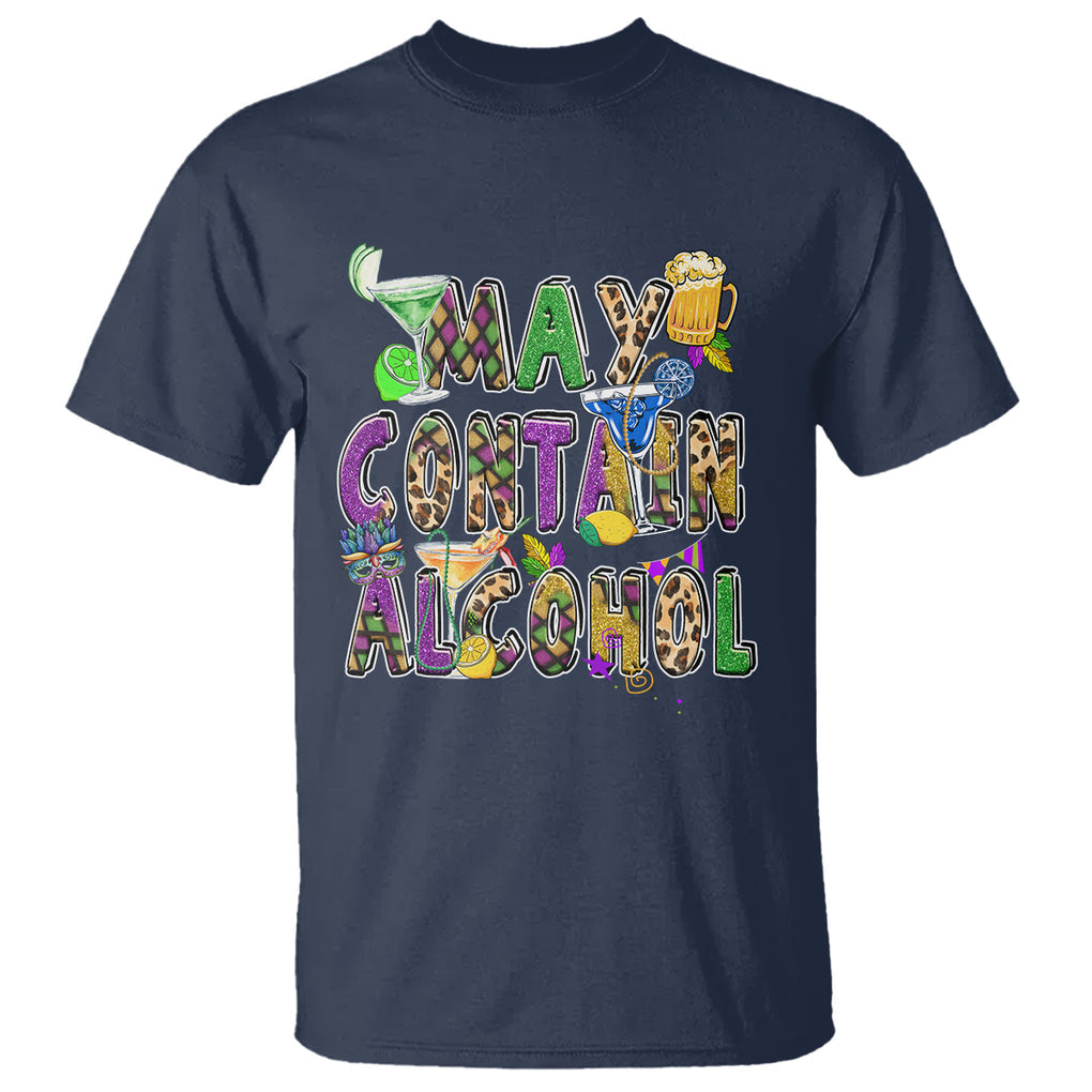 Funny Mardi Gras T Shirt Warning May Contain Alcohol Party Drinking Team TS02 Navy Printyourwear
