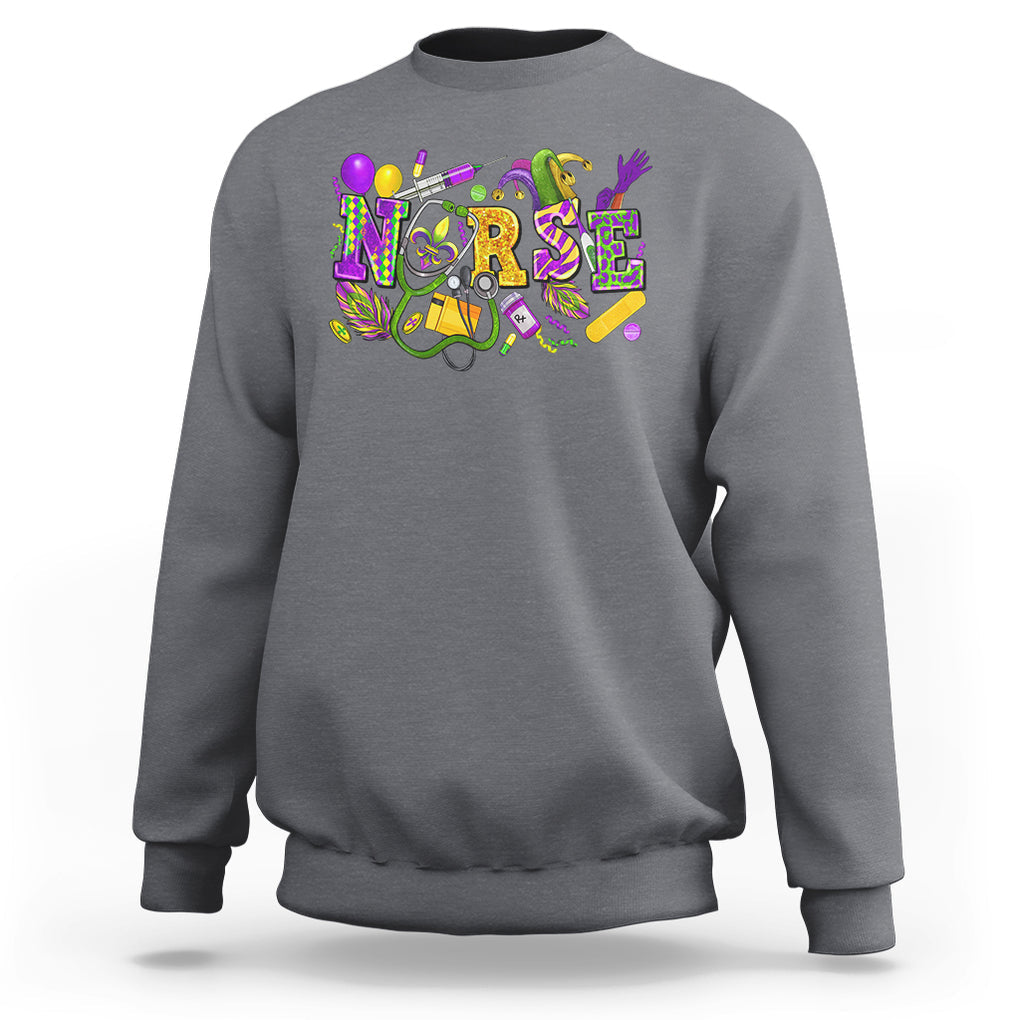 Mardi Gras Nurse Sweatshirt Carnival Costume Mask Beads Bling TS02 Charcoal Printyourwear