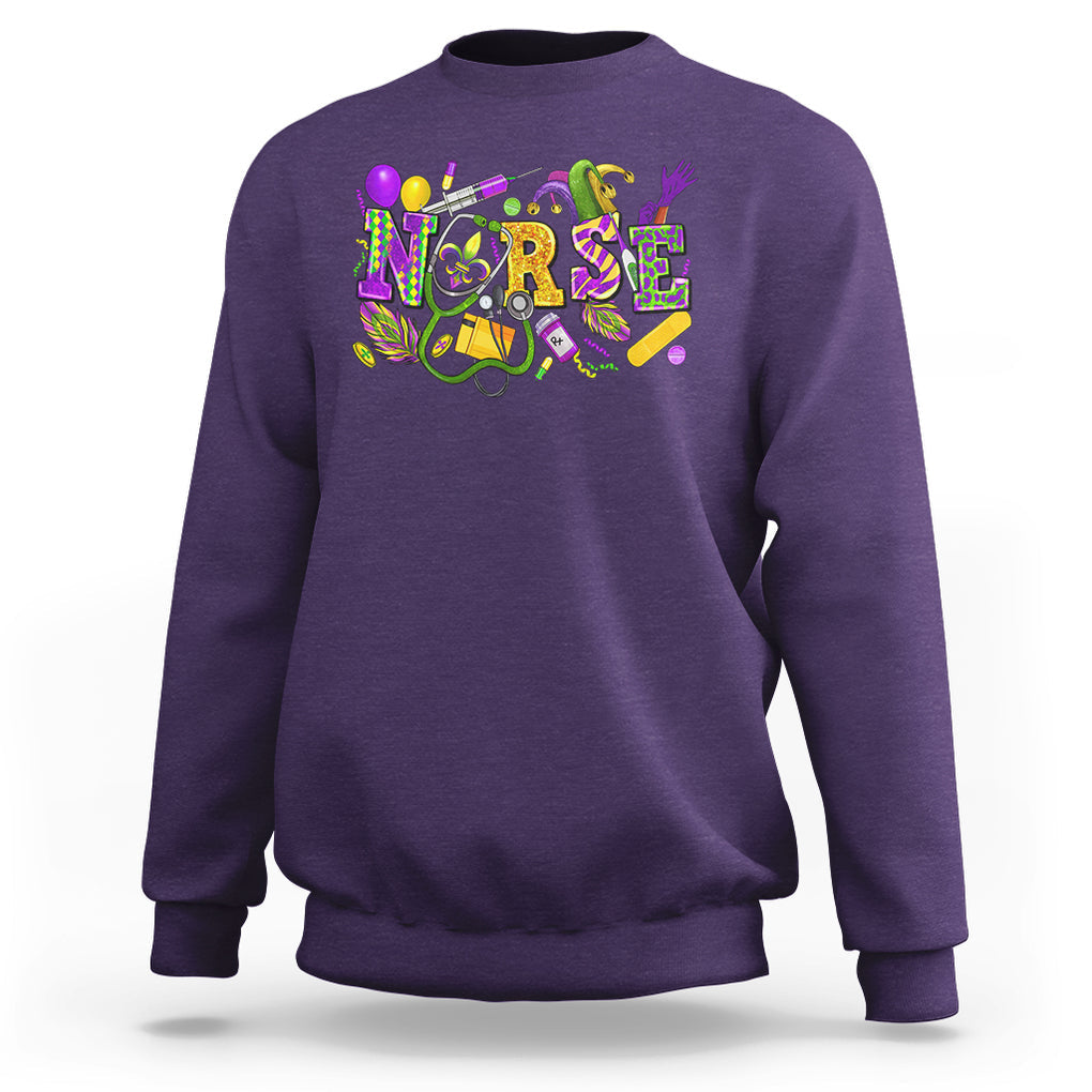 Mardi Gras Nurse Sweatshirt Carnival Costume Mask Beads Bling TS02 Purple Printyourwear