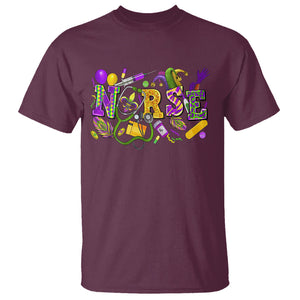 Mardi Gras Nurse T Shirt Carnival Costume Mask Beads Bling TS02 Maroon Printyourwear