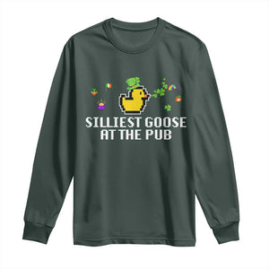 Funny St Patricks Day Long Sleeve Shirt Silliest Goose At The Pub Funny St. Patricks Day TS02 Dark Forest Green Print Your Wear