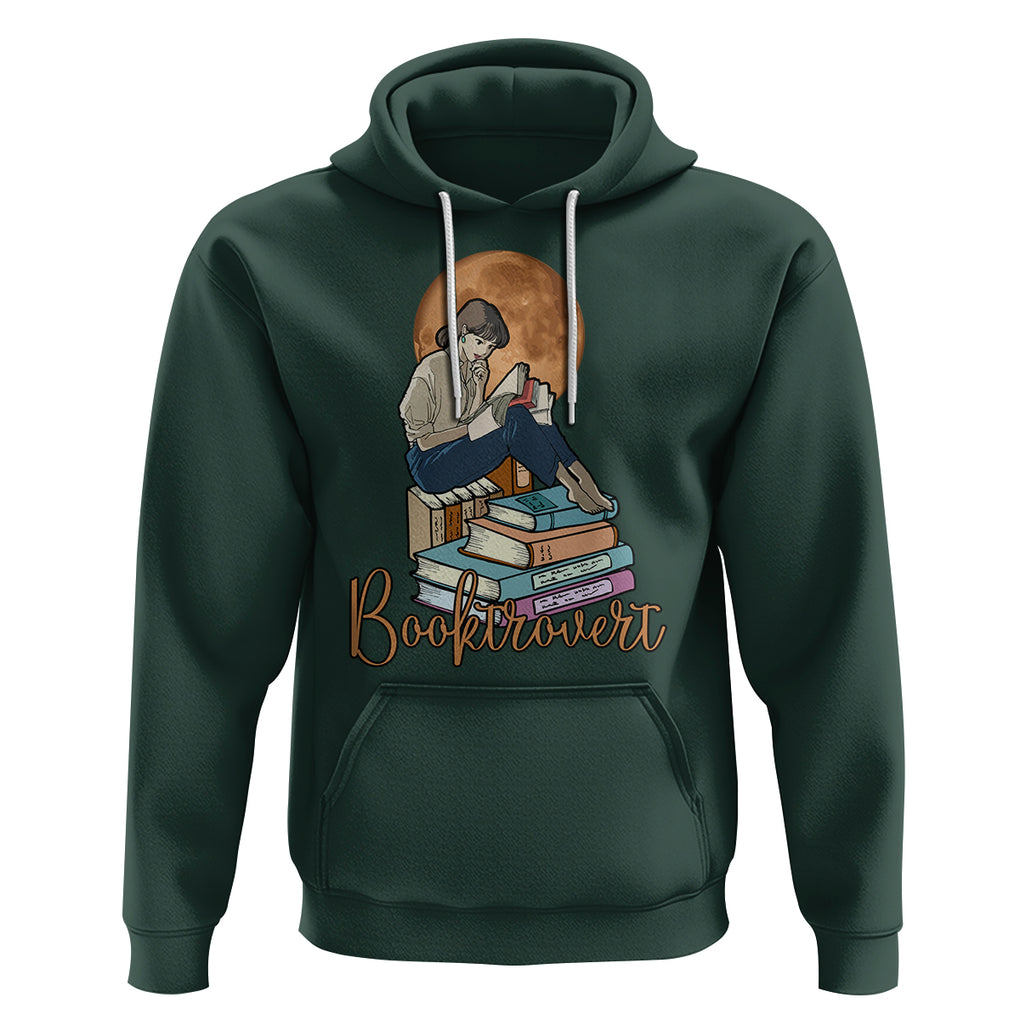 Funny Book Lover Hoodie Booktrovert Girl Books Reader Reading TS02 Dark Forest Green Printyourwear