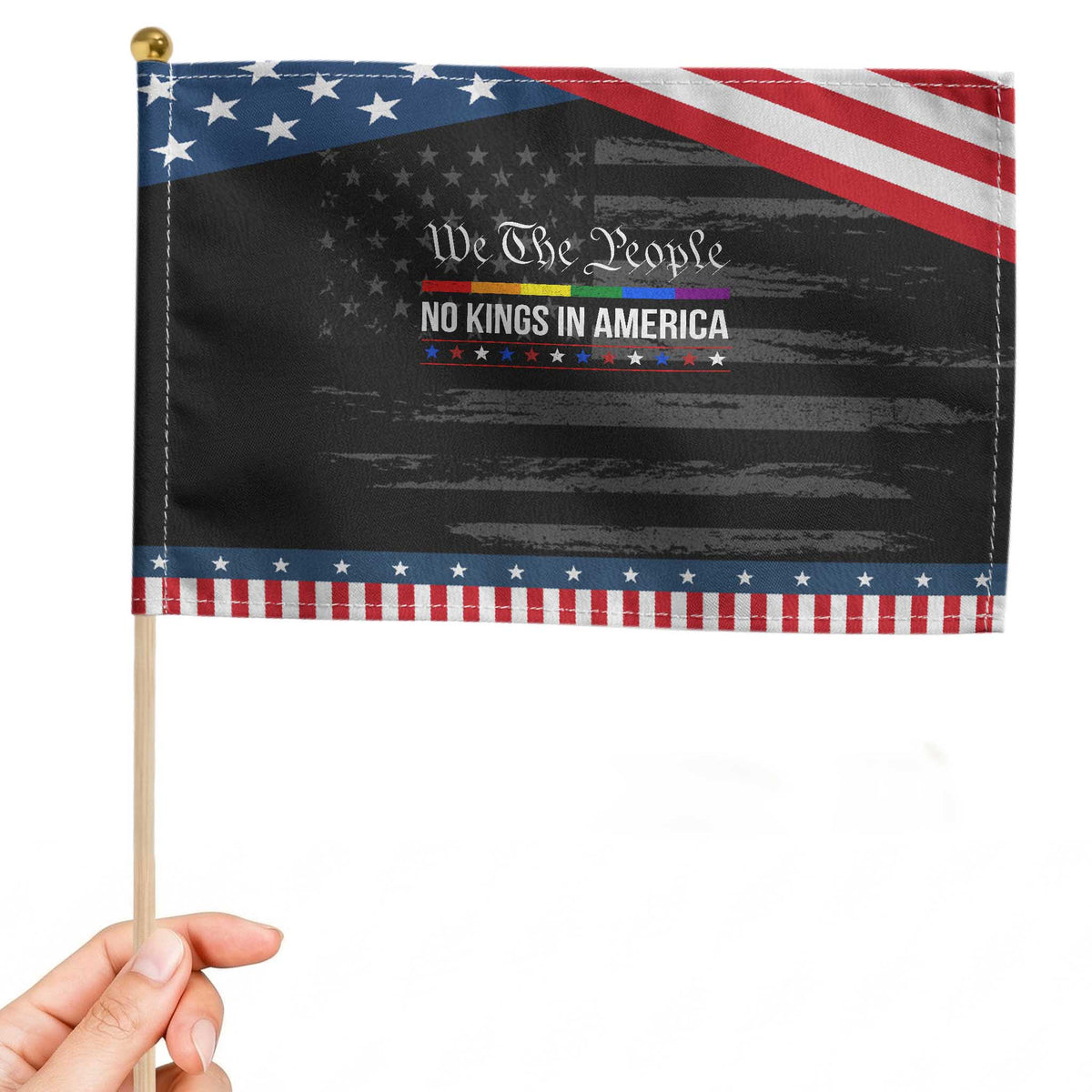 No Kings In America Patriotic Handheld Flag We The People TS02 Distressed 8.2