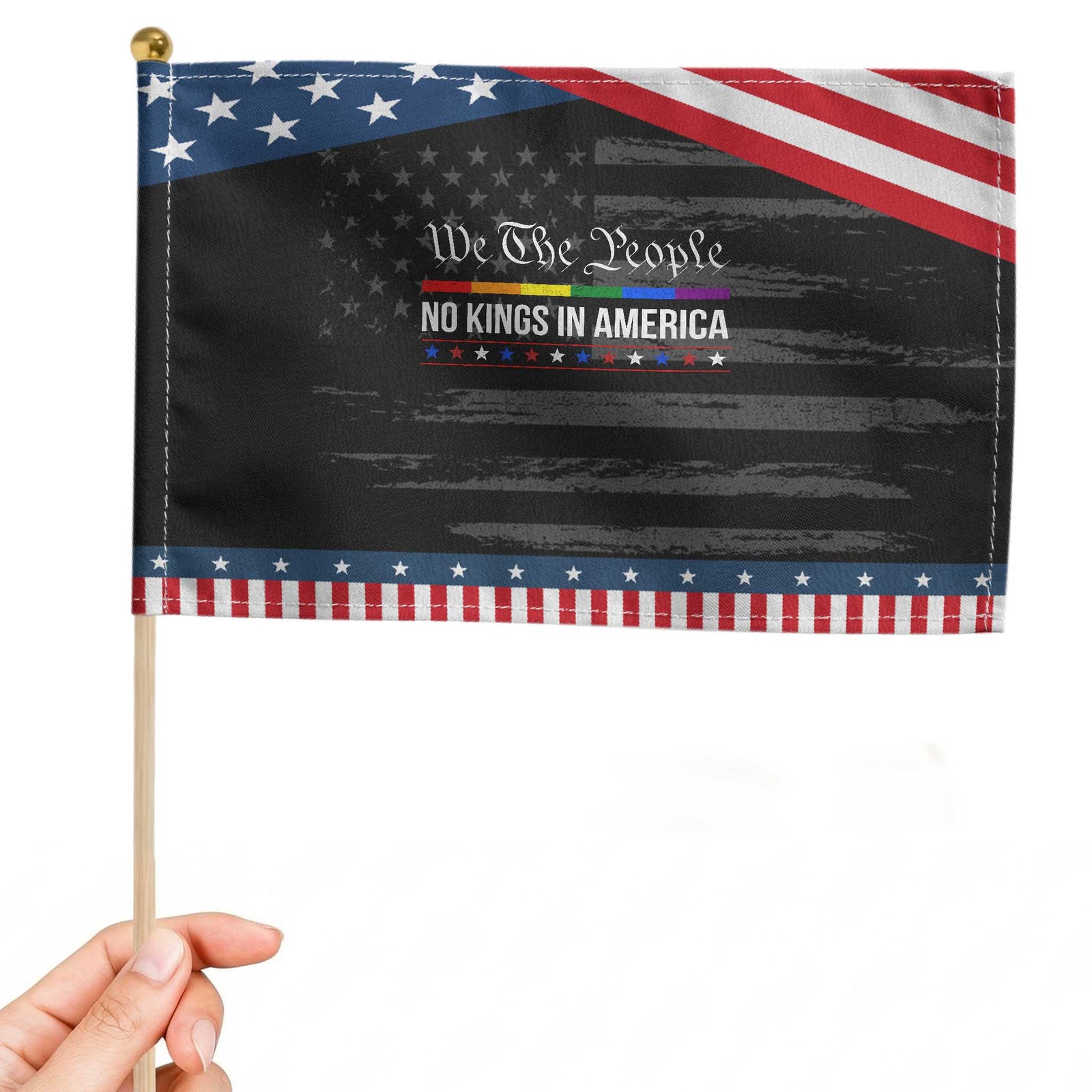 No Kings In America Patriotic Handheld Flag We The People TS02 Distressed 8.2
