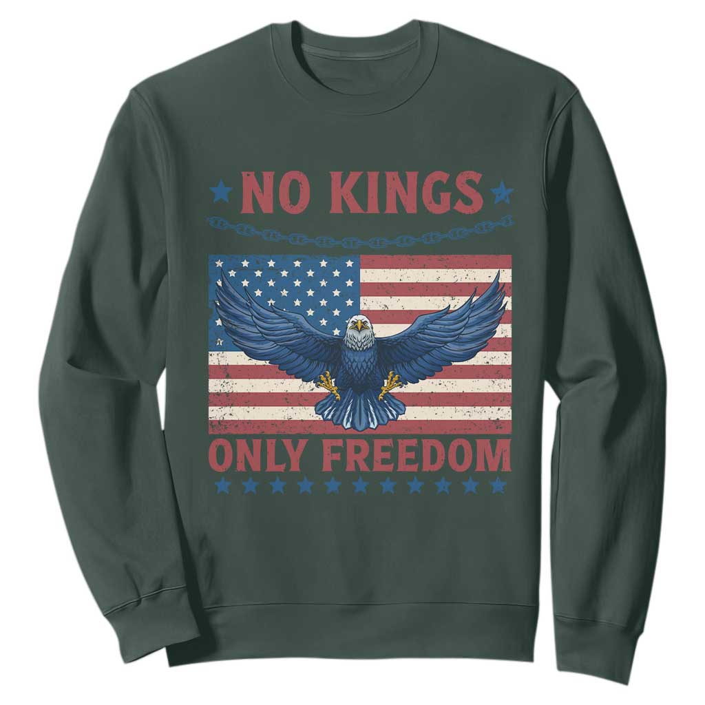 No Kings Only Freedom Sweatshirt American Flag Bald Eagle Retro Vintage TS02 Dark Forest Green Print Your Wear