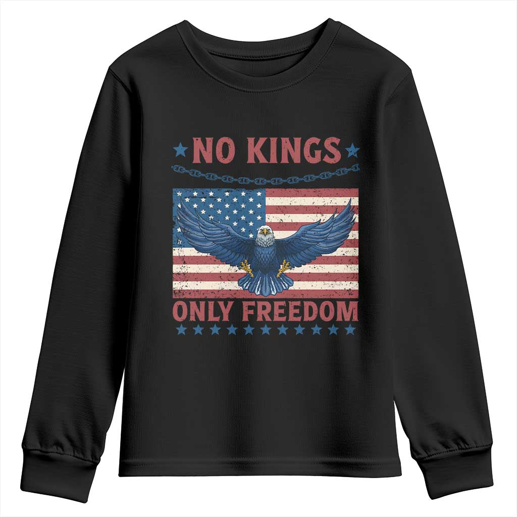 No Kings Only Freedom Youth Sweatshirt American Flag Bald Eagle Retro Vintage TS02 Black Print Your Wear