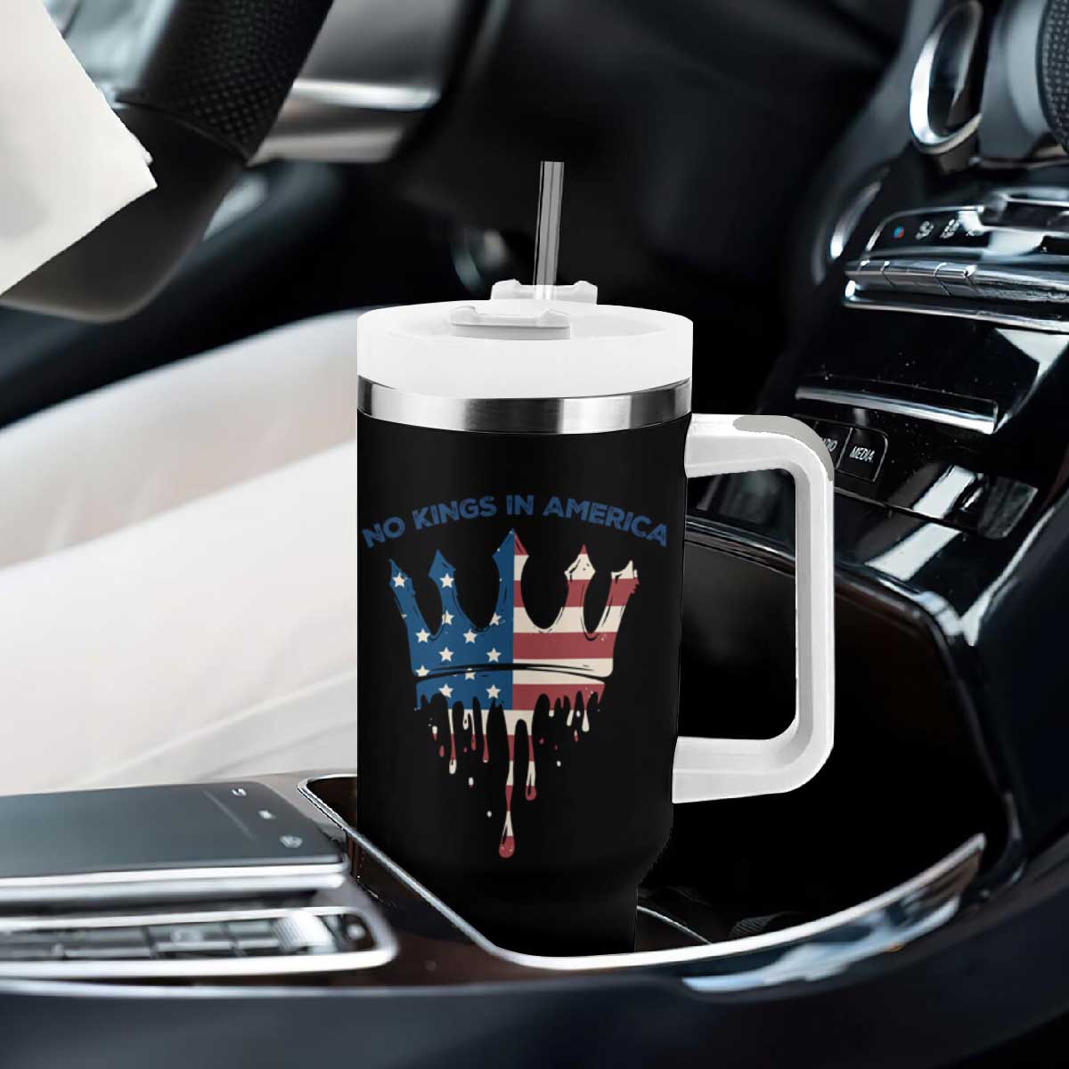 No Kings In America Tumbler With Handle Dripping Crown TS02 Print Your Wear
