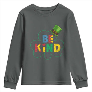 Lucky Shamrock Be Kind Youth Sweatshirt Autism Leprechaun St Patricks Day TS02 Dark Heather Print Your Wear