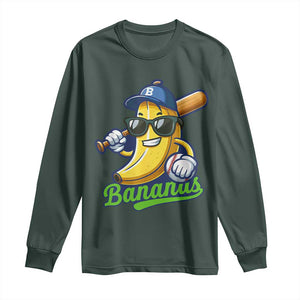 Cute Banana Graphics Long Sleeve Shirt Funny Sports Baseball Lover TS02 Dark Forest Green Print Your Wear