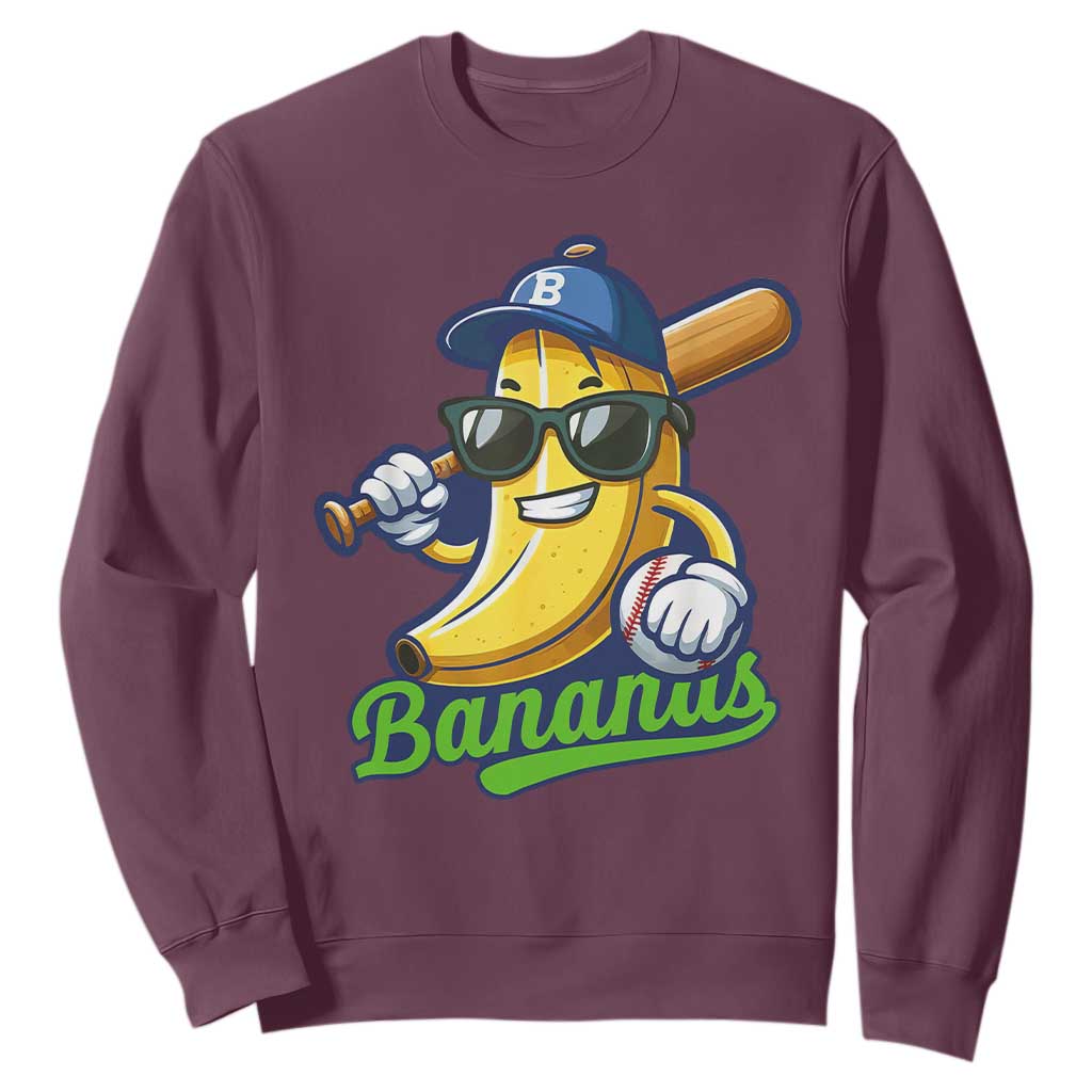 Cute Banana Graphics Sweatshirt Funny Sports Baseball Lover TS02 Maroon Print Your Wear