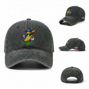 Cute Banana Graphics Washed Cotton Baseball Cap Funny Sports Baseball Lover TS02 Washed Cap Universal Fit Dark Green Print Your Wear