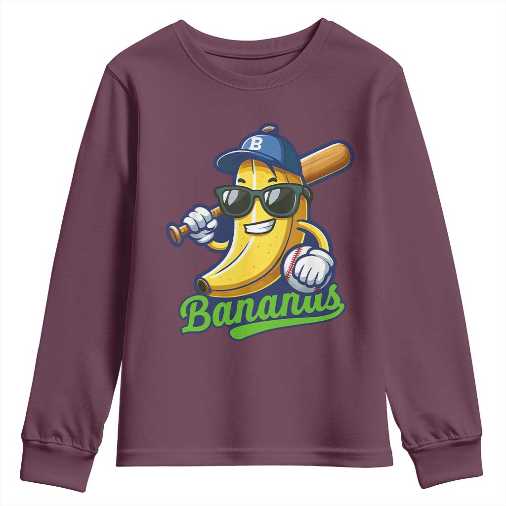 Cute Banana Graphics Youth Sweatshirt Funny Sports Baseball Lover TS02 Maroon Print Your Wear