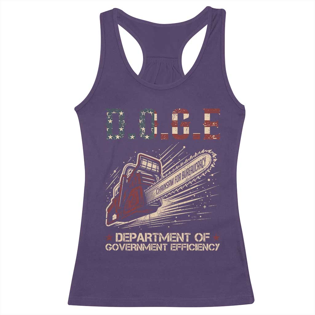 Chainsaw For Bureaucracy Racerback Tank Top Funny DOGE USA Flag TS02 Purple Print Your Wear