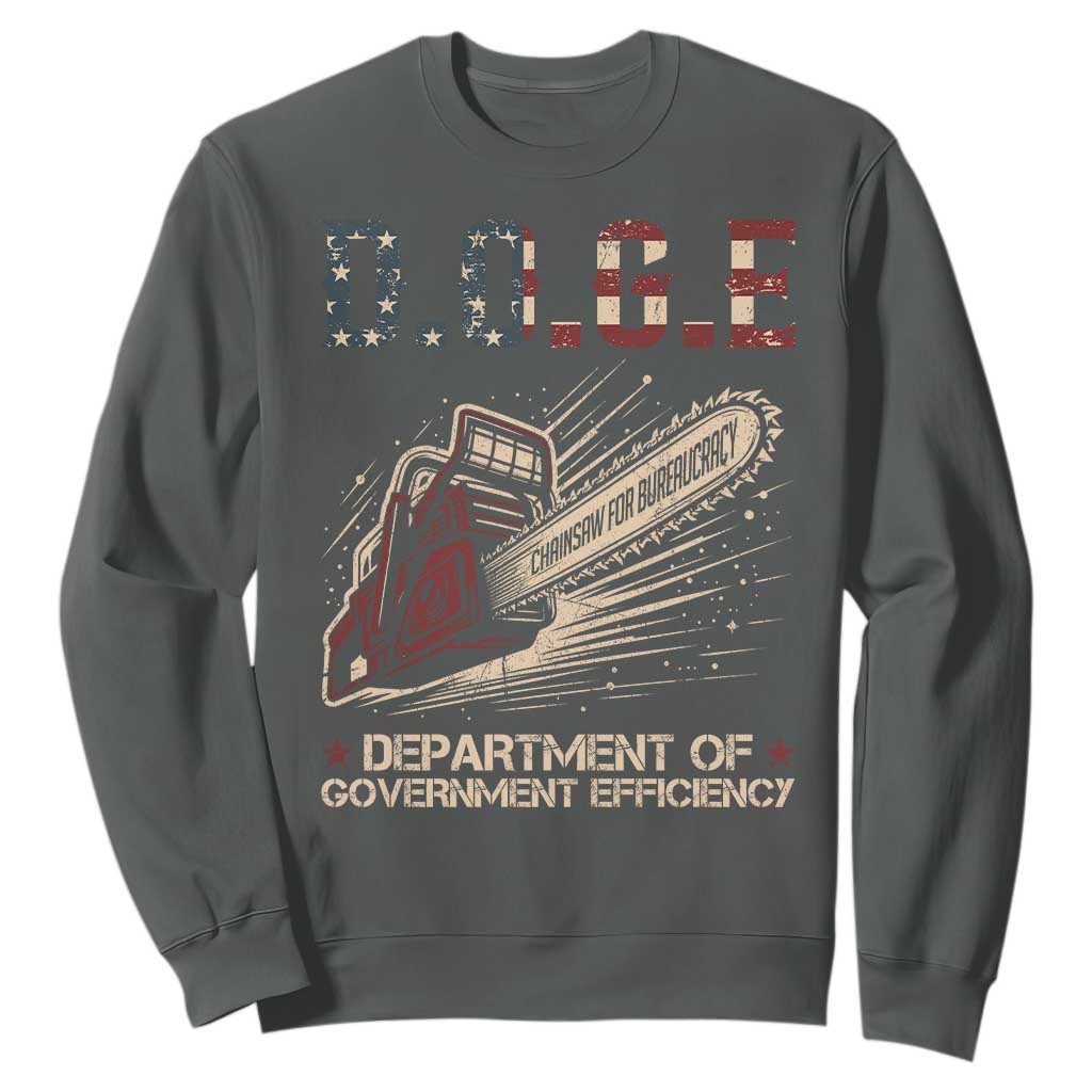 Chainsaw For Bureaucracy Sweatshirt Funny DOGE USA Flag TS02 Dark Heather Print Your Wear