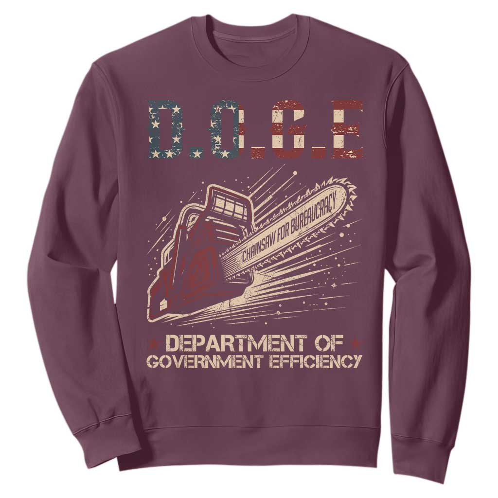 Chainsaw For Bureaucracy Sweatshirt Funny DOGE USA Flag TS02 Maroon Print Your Wear